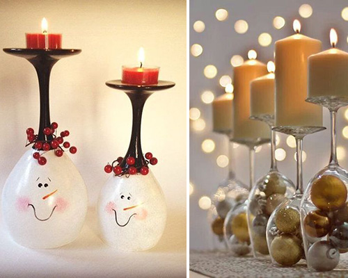 Castiçais de copos de vinho decoração