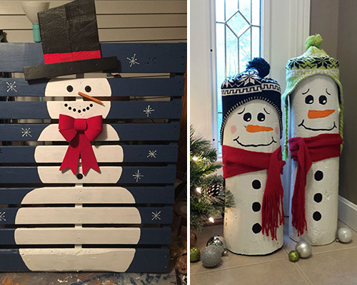 Decoração de Natal com boneco de neve